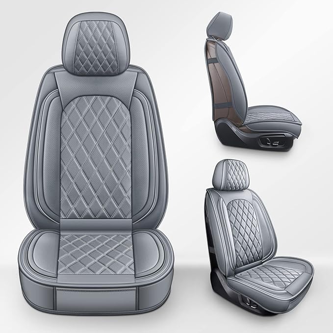 MIROZO Front Car Seat Covers Gray,2PCS Leather Seat Covers Waterproof Automotive Seat Covers Car Seat Protector Universal Veh