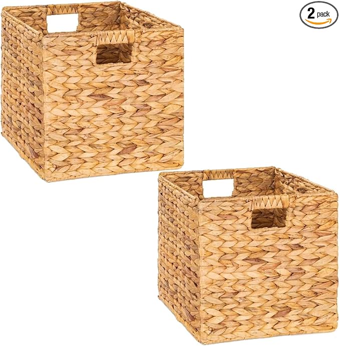 M4DECOR Storage Cube 10.5 x 10.5in, Wicker Storage Baskets for Shelves, Water Hyacinth Storage Baskets, Square Wicker Storage