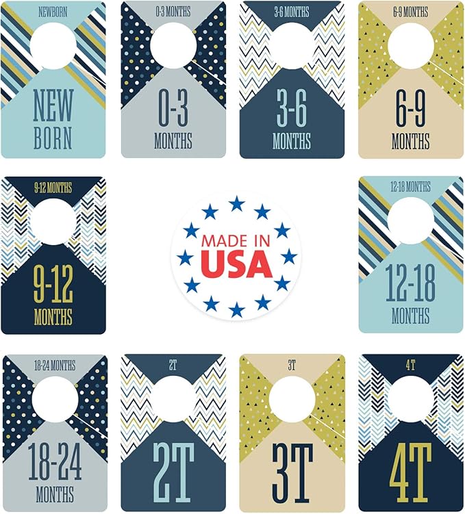 Baby Boy Closet Clothing Dividers/Closet Organizer for Baby Clothes Newborn to 4T / 4" x 6" Boy Nursery Clothes Size Dividers