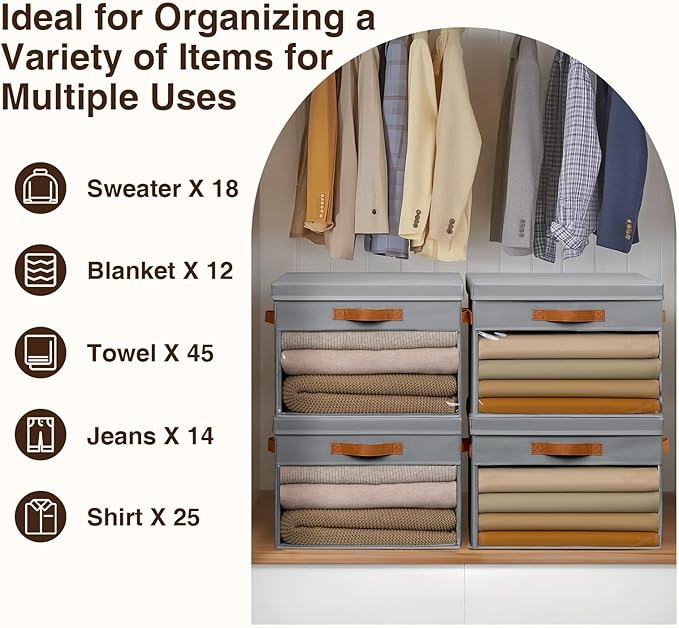 Homsorout Large Storage Bins with Lids - 6 Pack Foldable Decorative Organizers with Clear Windows & Handles, Cube Storage Org