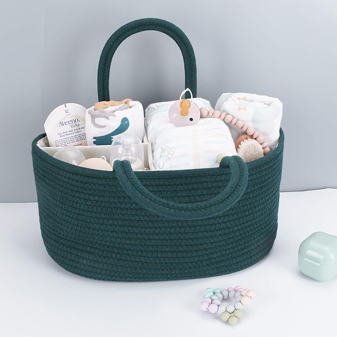 Baby Diaper Caddy Organizer for Girl Boy Rope Nursery Storage Bin Basket Portable Holder Tote Bag for Changing Table Car Trav