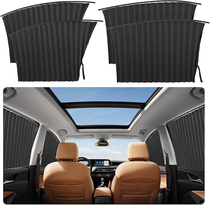 4 Pcs Car Side Window Sun Shades - Magnetic Track Blinds Curtains, Summer Sunshade Accessories, Protecting Infant Sleep Privacy (Black)