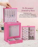 Homde Jewelry Organizer Girls Women Jewelry Box for Necklaces Rings Earrings Gift Bracelets Storage Case(Pink + Gold)