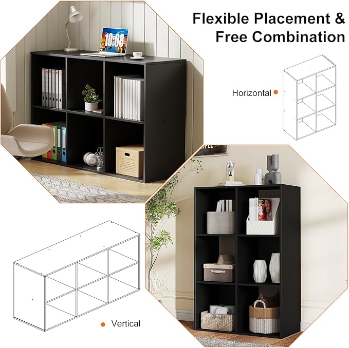 Sweetcrispy 6 Cube Storage Organizer - Open Cube Bookshelf with 3 Removable Back Panels, Display Storage Bookcase for Living 