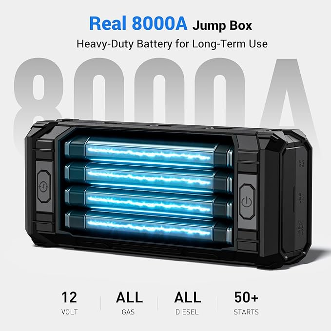AVAPOW 8000A Battery Jumper Starter Portable with 4 HD Display PD 30W Dual-Way Fast Charging, 12V Car Starter Jump Box &