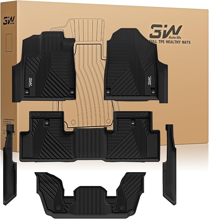 3W Floor Mats Fit Acura MDX 2022-2024 2025 2026 TPE All Weather Custom Fit Floor Liner for Acura MDX 1st, 2nd and 3rd Row, Black