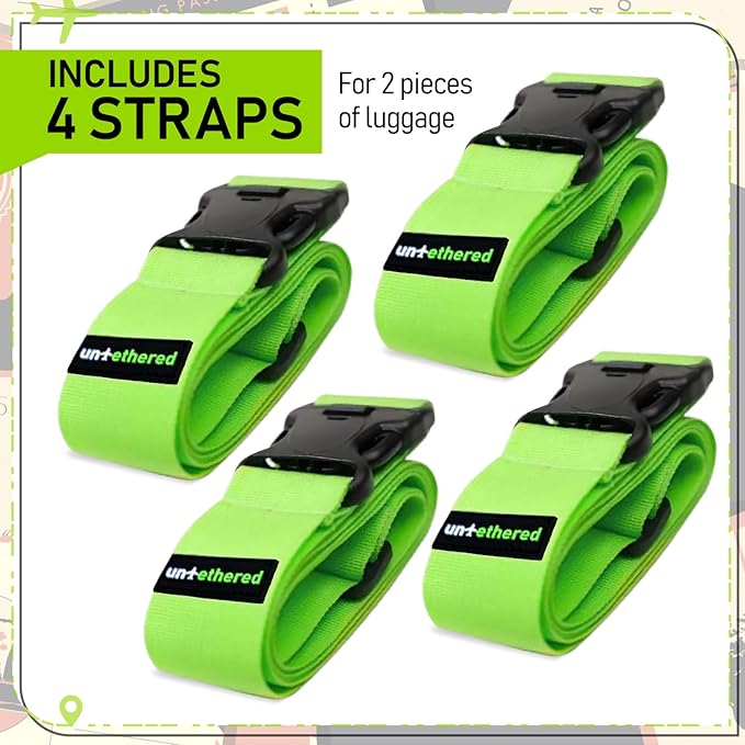 Untethered Luggage Straps | TSA-Approved Suitcase Belts with Heavy-Duty Buckles. Secure Adjustable Travel Accessories for Che