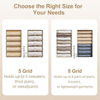 3 Pack Large Wardrobe Clothes Organizer and Storage, Fabric Sweater Organizer for Closet with Handles 5 Grids Foldable Drawer