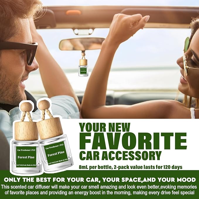 HoogaLife Car Air Freshener Diffuser 2 Pack Hanging Air Freshener Diffuser - Forest Pine Fragrance Oil Air D iffuser for Car,