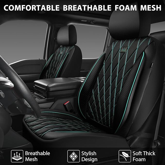 CAR PASS Thick Foam 3D Air Mesh Leather Car Seat Covers Front Seats Only, Breathable Premuim Leather Two Front Seat Cover, Ai