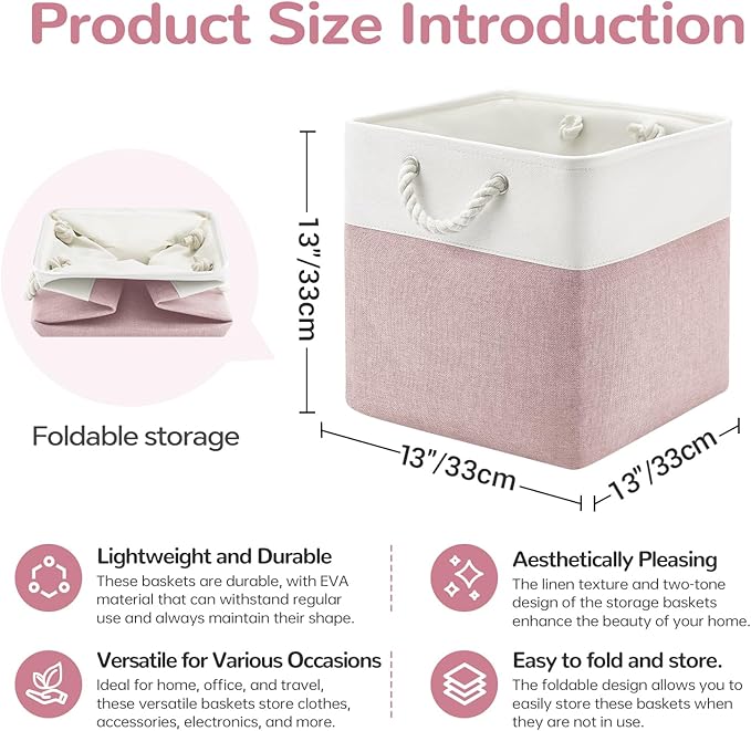 13 x 13 Inch Cube Storage Bins, 6 Pack Fabric Storage Basket with Handles, Foldable Boxes Organizer for Shelf Baskets for Hom
