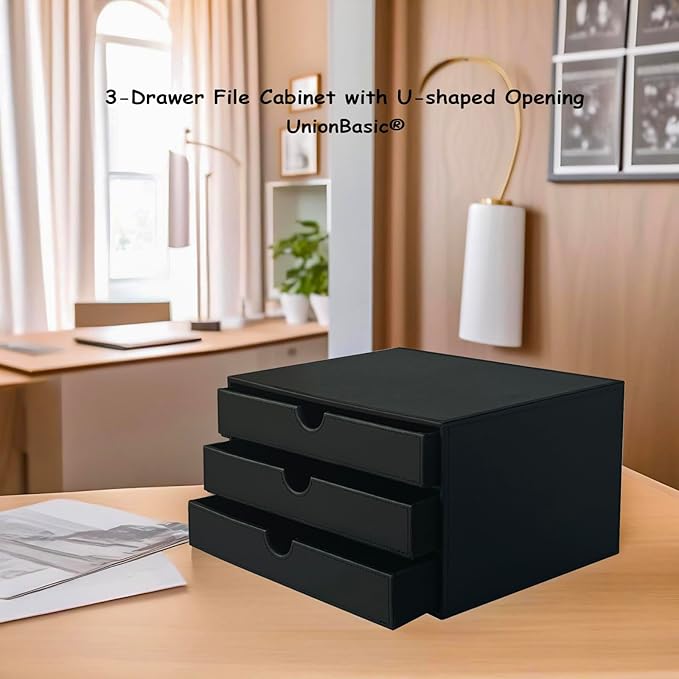 UnionBasic Document Organizer, 3-Drawer File Cabinet Document Storage Box, Office Desktop Filing Organizer, Black