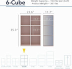 Homes: Inside + Out Apexa 6-Cube Storage Organizer Shelves, Stackable Wood Bookcase Fits Cubby Bins for Organization, Dorm Te