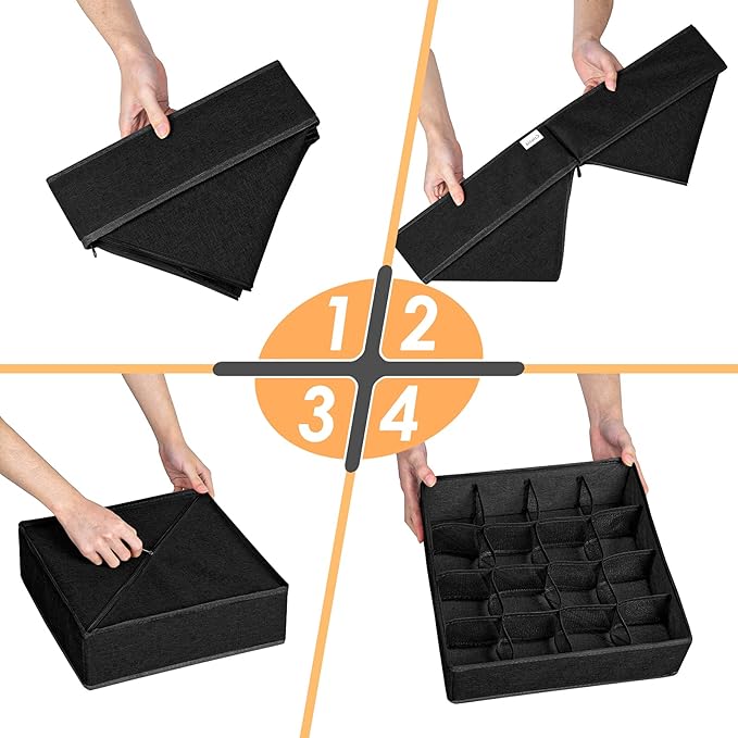 Criusia 3 Pack Sock Underwear Organizer Dividers, 64 Cell Fabric Foldable Cabinet Closet Organizers and Storage Boxes for Sto