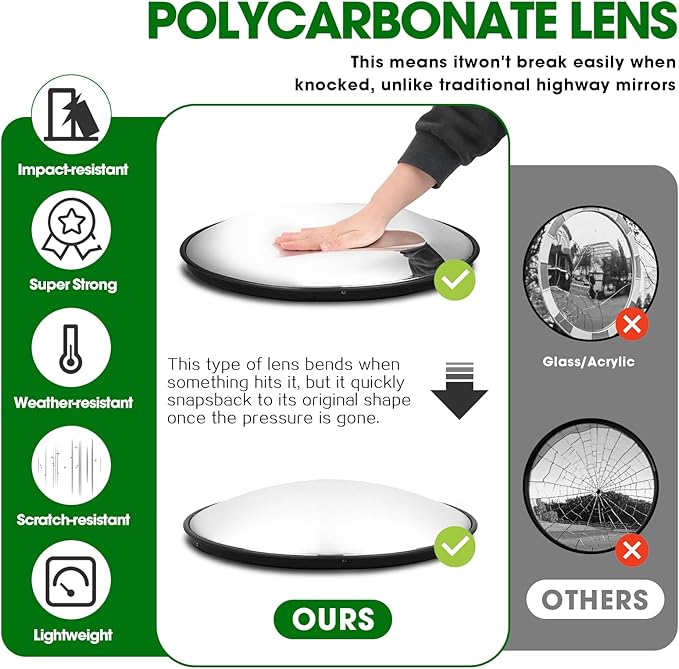 Convex Traffic Mirror - 18'' Outdoor and Indoor Driveway & Security Parabolic Safety Mirrors, Acrylic Convex Mirror for Garage, Retail Stores, Warehouses, Office and High-Traffic Areas