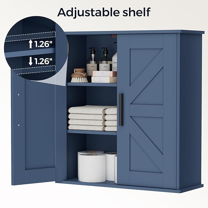 Homleke Bathroom Wall Cabinet, Over Toilet Storage Cabinet with Barn Doors and Adjustable Shelves, 3-Tier Medicine Cabinet Wa