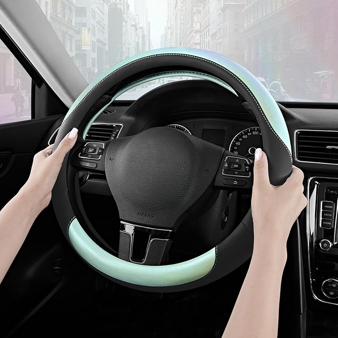 Road Comforts Steering Wheel Cover – Breathable Leather Steering Wheel Cover, Anti-Slip Grip, Universal Fit 14.5” to 15”, Hea