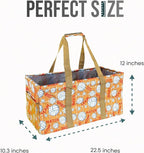 Extra Large Utility Tote Bag - Oversized Collapsible Reusable Wire Frame Rectangular Canvas Basket With Two Exterior Pockets For Beach, Pool, Laundry, Car Trunk, Storage - Volleyball