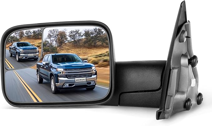 SCITOO Tow Mirror Compatible with for 2002-2008 For Dodge For Ram 1500 2003-2009 For Dodge For Ram 2500/3500 Pickup Truck Power Adjusted Heated No Turn Signal Light Black Towing Mirror LH