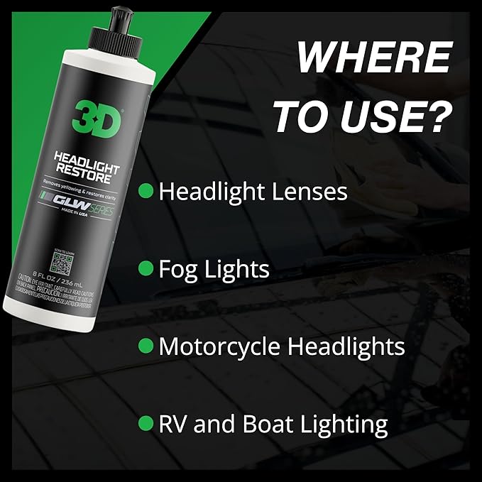 3D GLW Series Headlight Restore – 2-Step Kit Removes Oxidation, Scratches & Yellowing | UV Protection for Clear Headlights & 