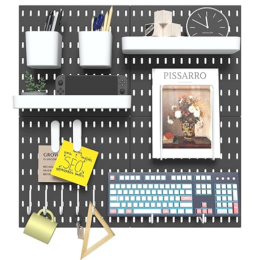 Pegboard Combination Kit, 4 Peg Boards Black Pegboard for Walls, Office Wall Organizer, Gaming Room Wall, Nursery Storage, 22