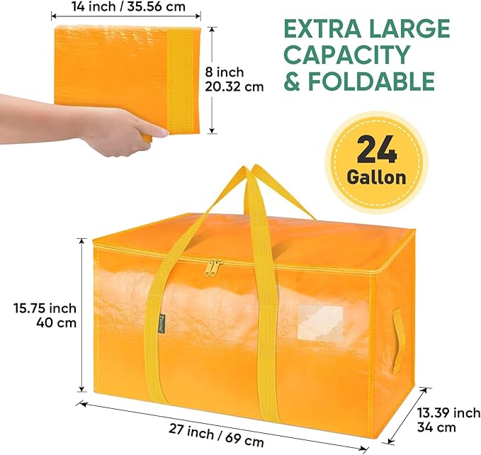 BALEINE 2-Pack Oversized Moving Bags with Reinforced Handles, Heavy-Duty Storage Tote for Clothes, Moving Supplies (Light Yel