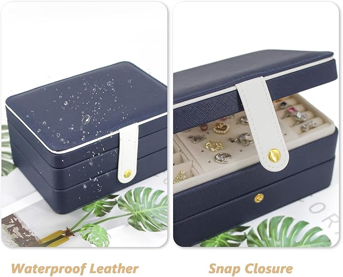 KOOAAICCHI Small Jewelry Box, Travel Jewelry Organizer, Portable Jewelry boxes for Women Girls Gift, Double Layers PU Leather