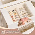 Emfogo Jewelry Boxes for Women, 5-Layer Large Leather Jewelry Organizer Box with Mirror and Drawers, Jewelry Storage for Neck