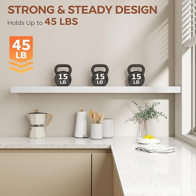 Dreamland 55 Inch White Floating Shelves for Wall,8 Inch Deep Floating Shelves,55" W x 8" D Wall Shelves for Bedroom,Living R