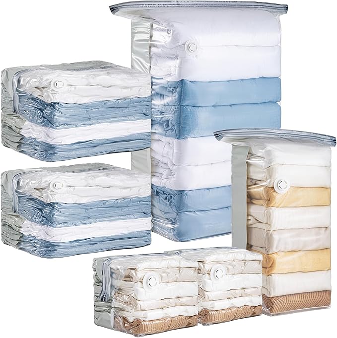 6 Pack Vacuum Storage Bags, Cube Combo (3 Jumbo+3 Medium), Vacuum Seal Bags for Clothing, Bedding, Blanket, Space Saving Clos