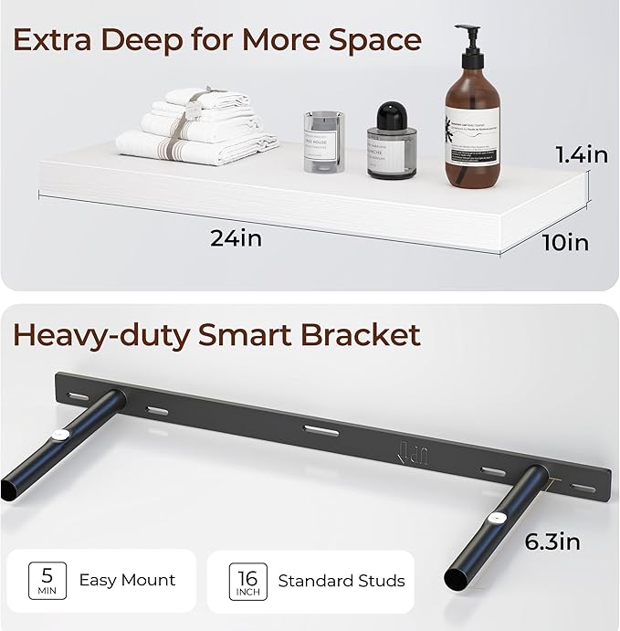 Fun Memories Floating Shelves for Wall 24 Inch Set of 3, Farmhouse Floating Shelves with Invisible Heavy Duty Bracket, 10 Inc