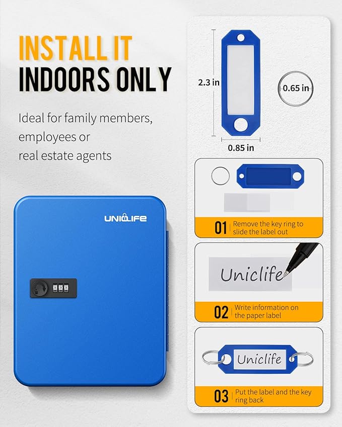 Uniclife 28 Keys Steel Key Cabinet with Resettable Code Blue Wall Mounted Key Organizer with Combination Lock Digital Securit