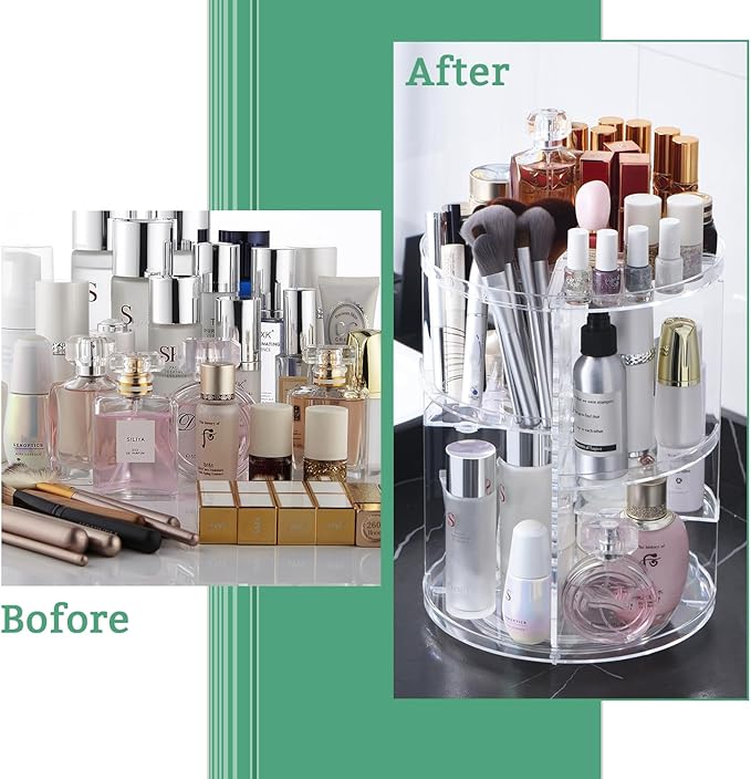 seinlife 360 Rotating Makeup Organizer,DIY Adjustable Spinning Holder,Foldable Cosmetic Storage Display box,Large Capacity Ma