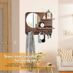 Coat Rack with Shelf Rustic Wooden Wall Mounted Hanging Coat Rack with Mirror Shelves and 4 Double Hooks Decorative Entryway 