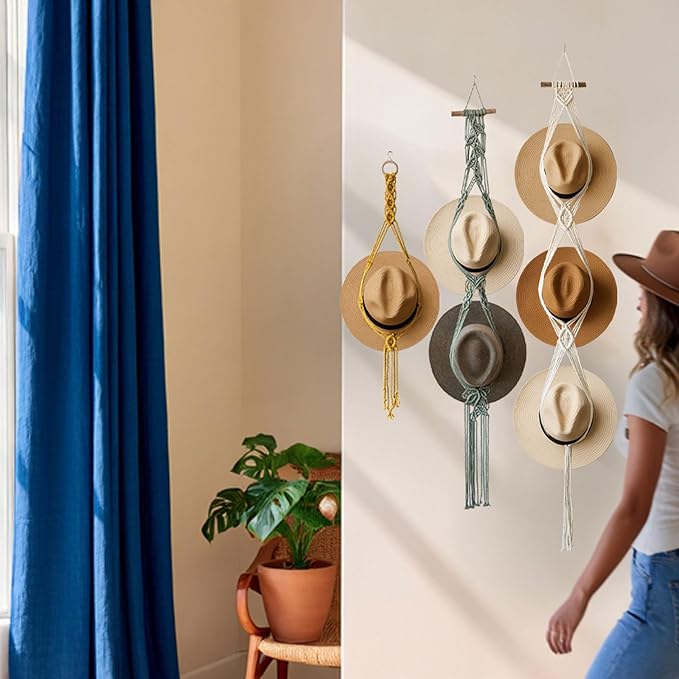 Bohemian Hat Rack Hat Hanger, Macrame Hat Organizer for Wall Hanging, Handmade Hat Holder, Hat Storage for Wide-Brim Hats, Bo