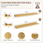 Fun Memories Picture Ledge Shelf, Floating Shelves Set of 4, 32 Inch Picture Shelves for Wall with Ledge, Large Nursery Book 