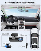 SARMERT 4K 3 Channel Dash Cam, Dash Cam Front and Rear C3, Free 64GB Card, 4K+1080P+1080P Dashcam, G-Sensor, WDR, APP, 5G WiF