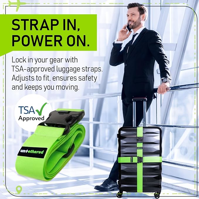 Untethered Luggage Straps | TSA-Approved Suitcase Belts with Heavy-Duty Buckles. Secure Adjustable Travel Accessories for Che