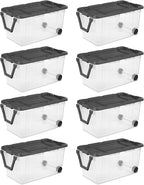 Sterilite 8-Pack Modular Stacker Box, Durable Clear Plastic Storage Bins with Latching Lids, 40 Quart - Stackable Organizing 