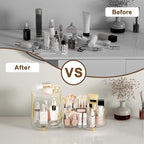 Makeup Organizer Countertop for Vanity, Rotating Perfume Tray with 5-compartment Cosmetic and Skincare Organizers, Multi-Purp