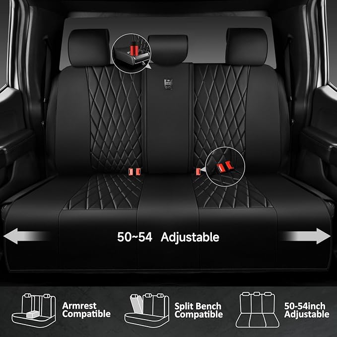 CAR PASS Luxury Faux Leather Rear Bench Car Seat Covers, Waterproof Anti Slip Back Seat Covers, Deluxe Automotive Backseat Co