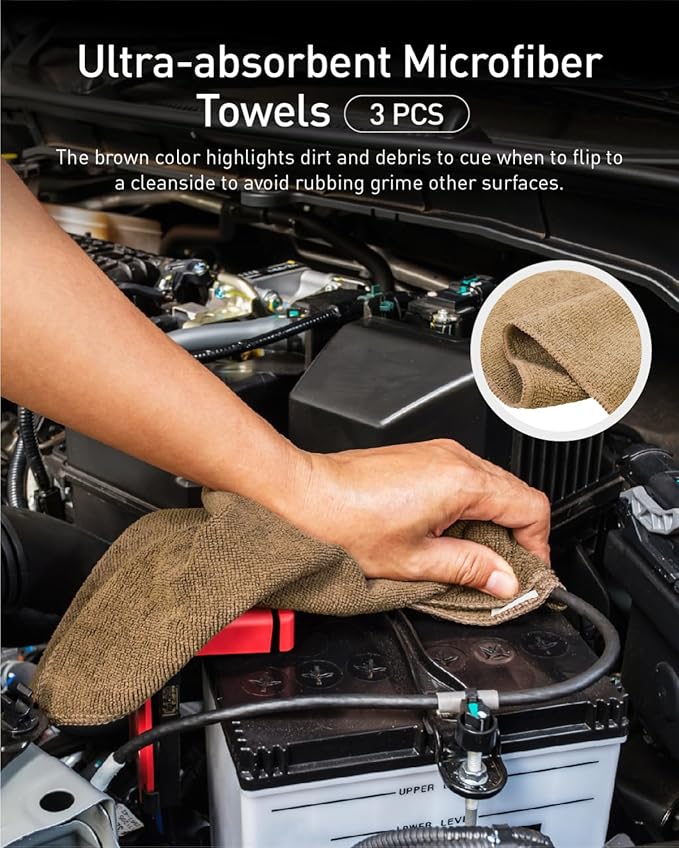 Fantasticlean 9PCS Car Interior Detailing Set, Microfiber Cloth & Applicator, Double-Head Detailing Brushes, Natural Bristles