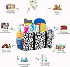 Extra Large Utility Tote Bag - Oversized Collapsible Reusable Wire Frame Rectangular Canvas Basket With Two Exterior Pockets For Beach, Pool, Laundry, Car Trunk, Storage - Damask Gray