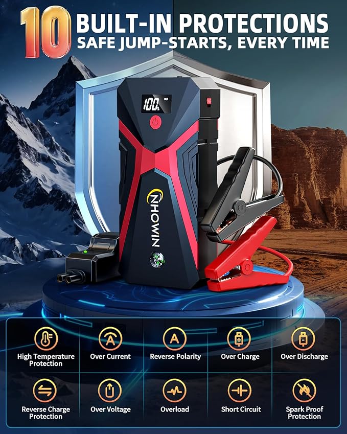 Battery Jumper Starter Portable, 4000A 4 in 1 Function Jump Starter Up to 7.5L Gas & 5.0L Diesel Engines 12V Jump Box