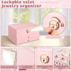 3 Layer Jewelry Boxes Large Jewelry Holder Organizer Case with 2 Jewelry Organizer Drawer PU Necklace Organizer Lockable Upgr