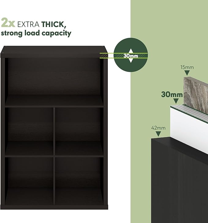 Furinno Cubicle Book Shelf, 5-Cube Bookshelf, Extra Thick Frame Cube Storage Organizer Bookcase with Closed Back, 15.3 x 29.9