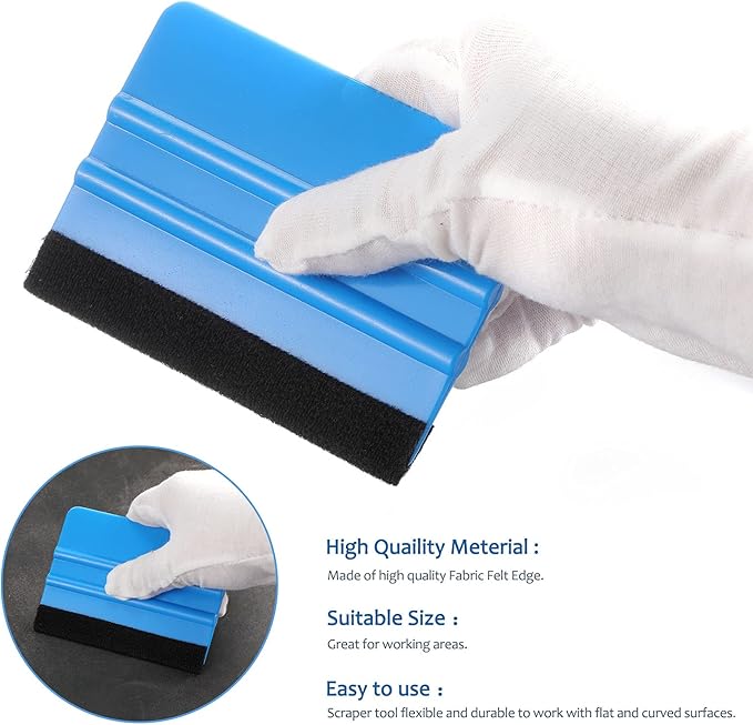 Frienda 12 Pieces Plastic Felt Edge Squeegee Tool Vinyl 4 Inch Felt Squeegee Applicator Tool Scraper Tool with Soft Cloth for Car Vinyl Wrap, Window Tint, Wallpaper, Decal Sticker