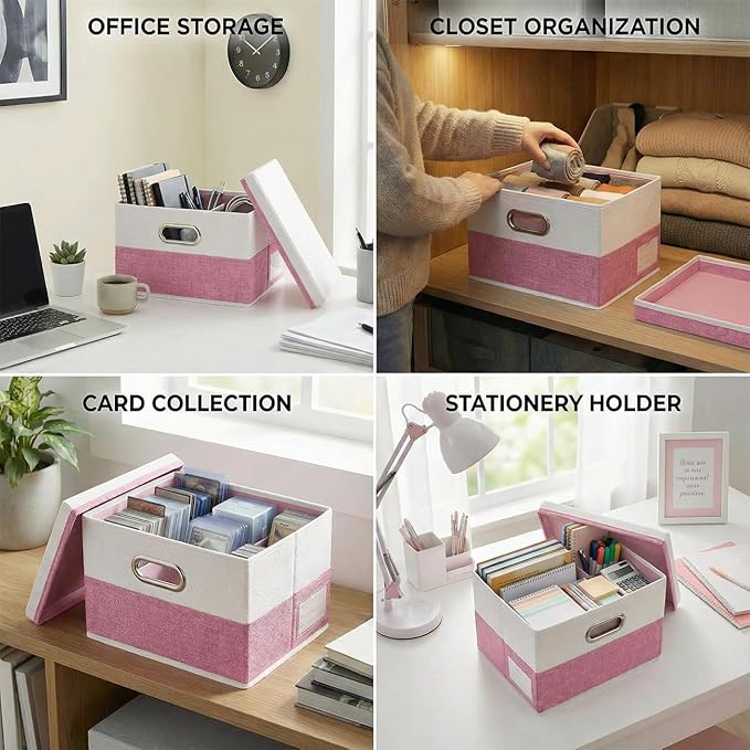 PRANDOM Storage Bins with Lids [3-Pack] Linen Fabric Foldable Storage Boxes Organizer Containers Baskets Cube with Cover for 