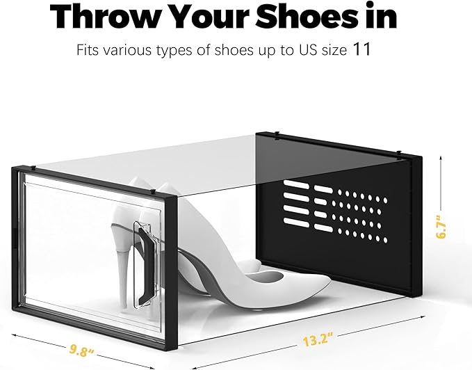 SEE SPRING X-Large Shoe Storage Box Fit Size 11, Clear Plastic Stackable Shoe Organizer for Closet, Space Saving Sneaker Shoe