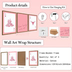 Western Wall Art Set of 3, Southwestern Cowboy Playing Card Wall Decor, Pink Longhorn Bull Skull and How Lucky are We Poster 